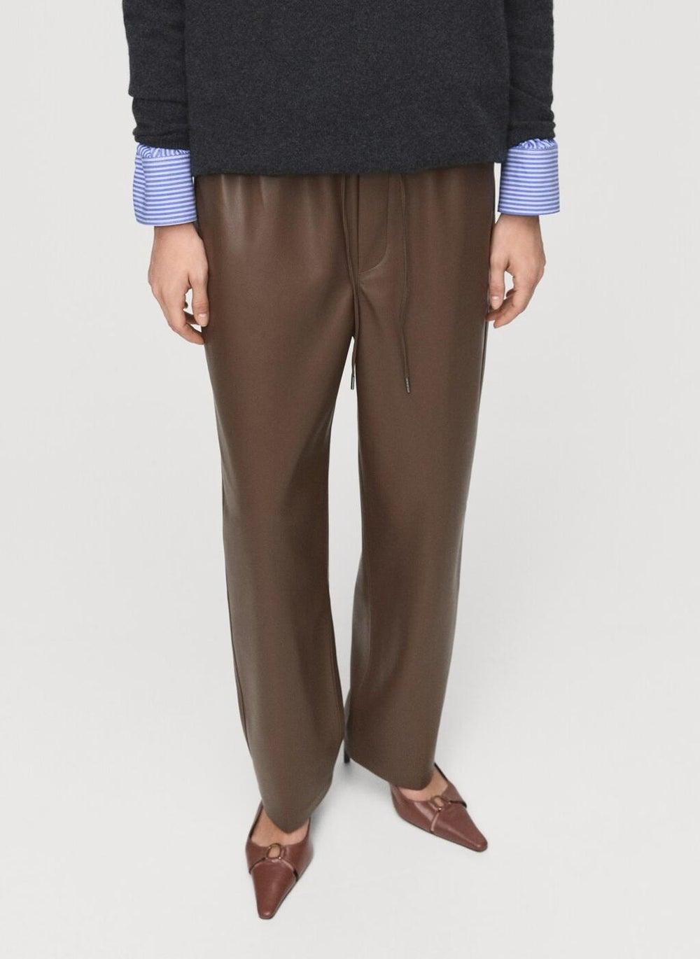 Refined Faux Leather Elastic Waist Trousers - Image 1