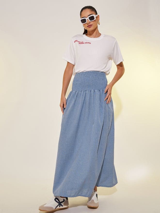 Take Two Checked Smocked Waist Maxi Skirt - Image 1
