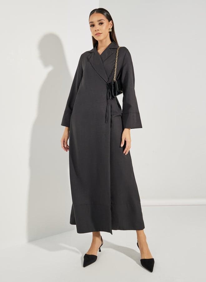 Notch Lapel Tie-Waist Wrap Abaya - Image 1