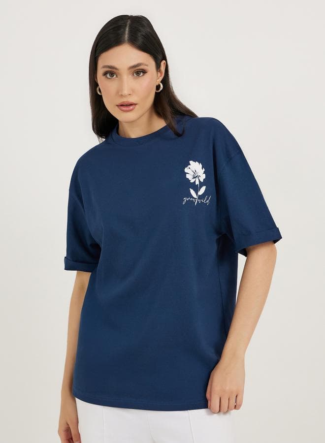 Styli Graphic Print Rolled Sleeve T-Shirt - Image 1