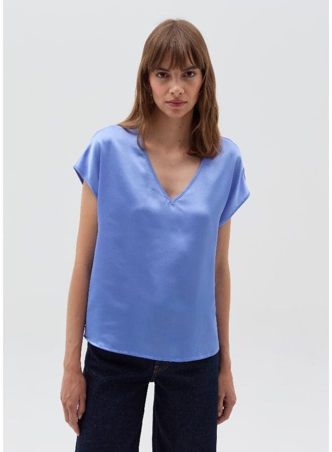 Satin V-Neck Blouse in Recycled Polyester - Image 1