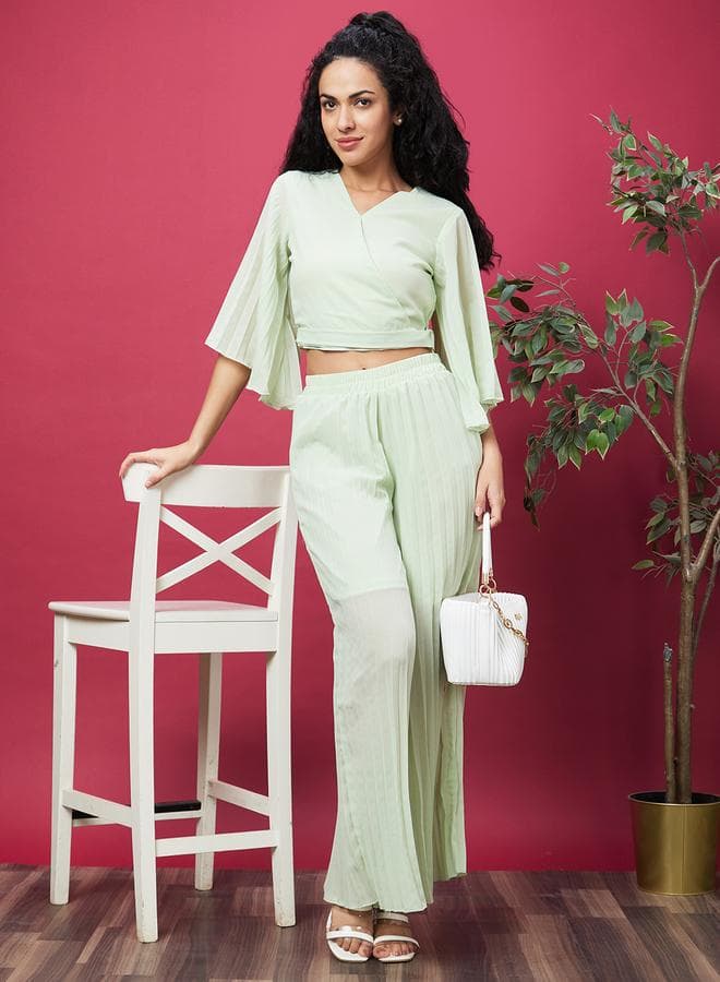 Globus V-Neck Crop Top & Pleated Pants Co-Ord Set - Image 1