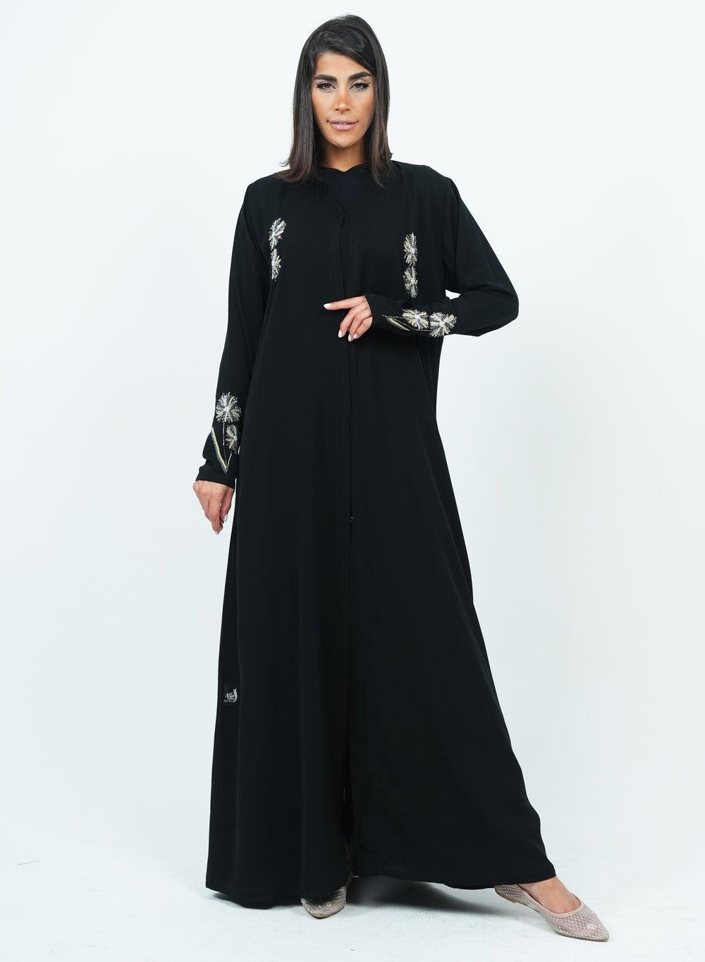 Hand-Embroidered French Cut Embellished Abaya - Image 1