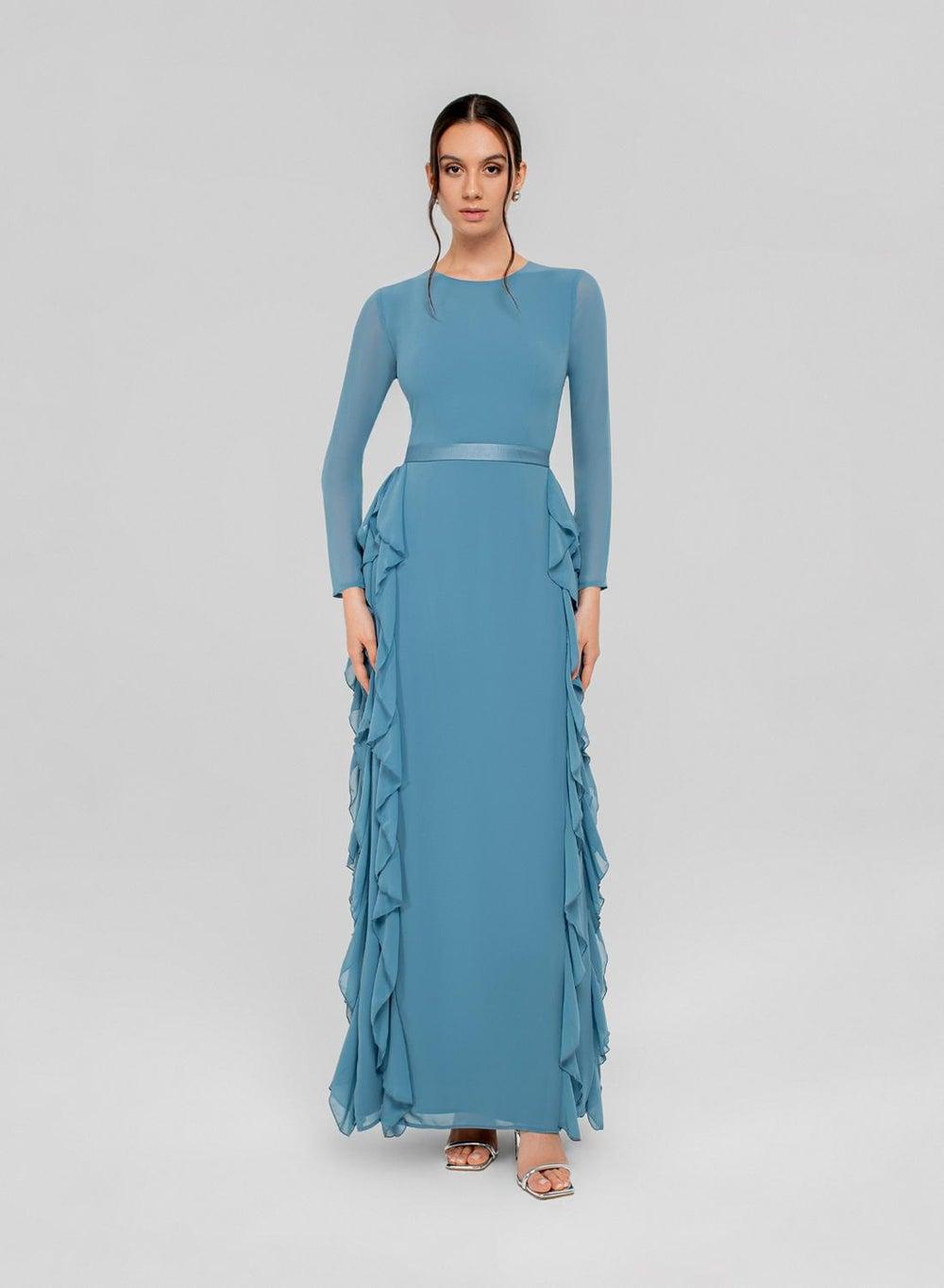 Rinad Chiffon Ruffle Evening Dress - Image 1