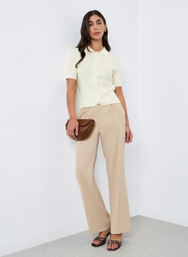 Take Two Yellow Knit Polo Short Sleeve Top - Image 1