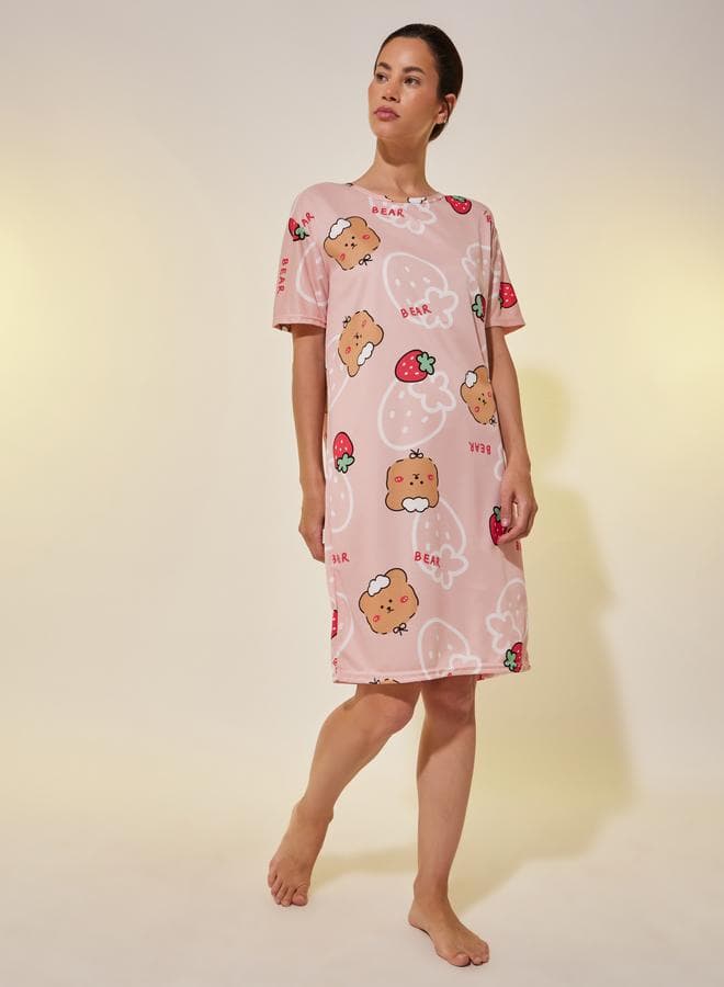 All Over Bear Print Sleep T-Shirt Dress - Image 1