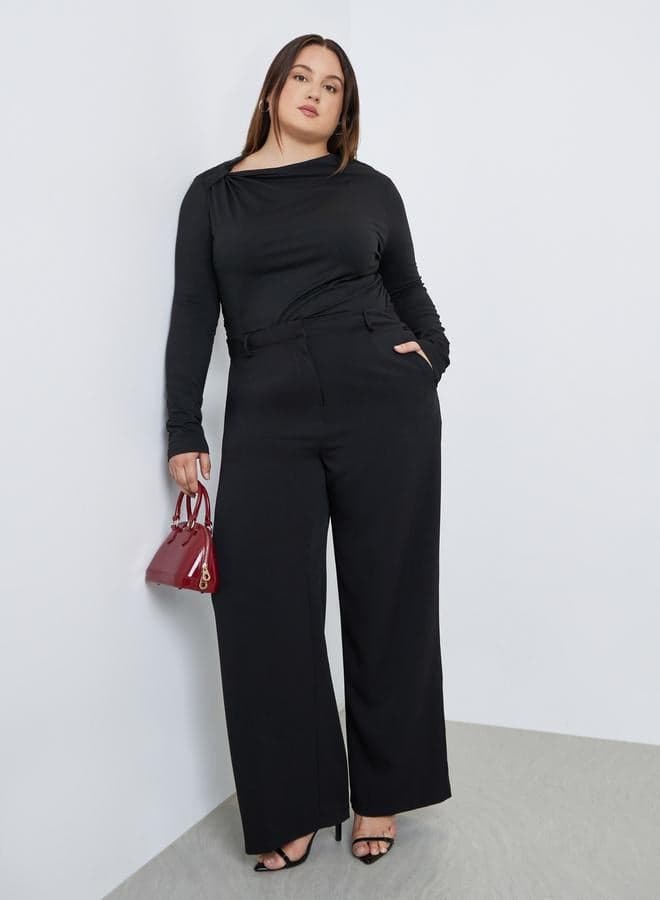 Plus Size Black Wide-Leg Tailored Trousers - Image 1