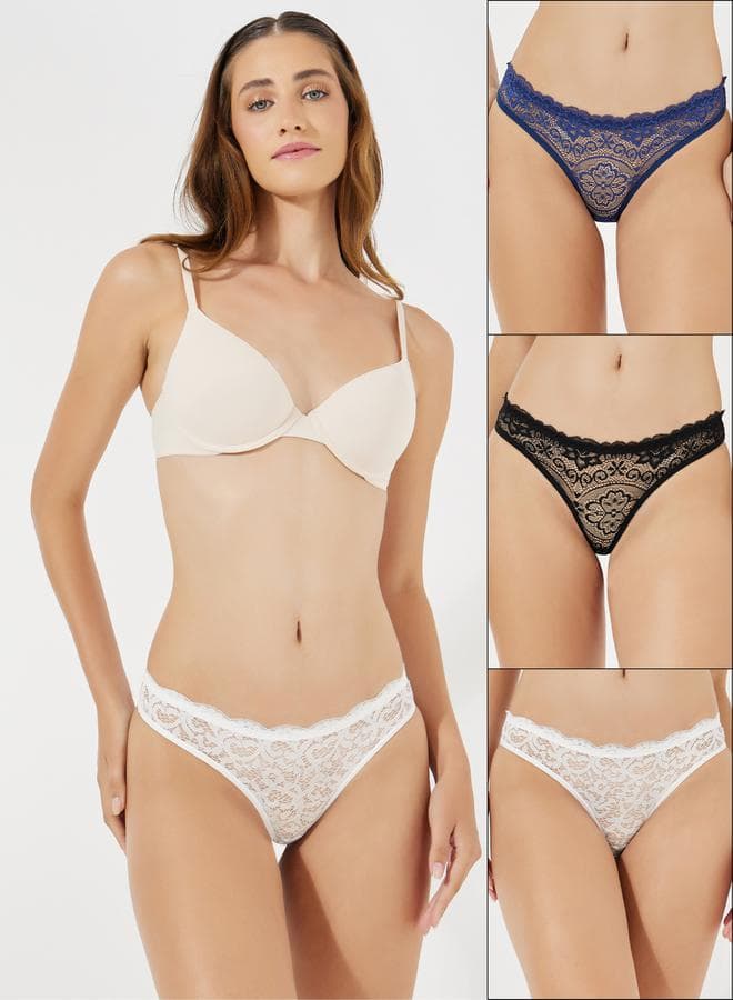 Styli 3-Pack Floral Lace Scalloped Edge Thongs - Image 1