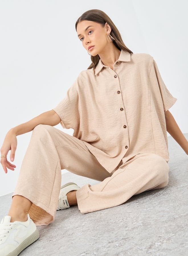 Styli Beige Relaxed Fit Modest Shirt Trouser Set - Image 1