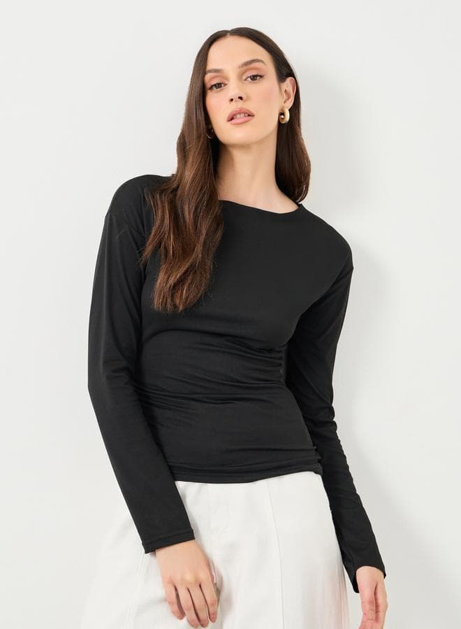 Styli Black Asymmetric Hem Fitted Women’s Top - Image 1