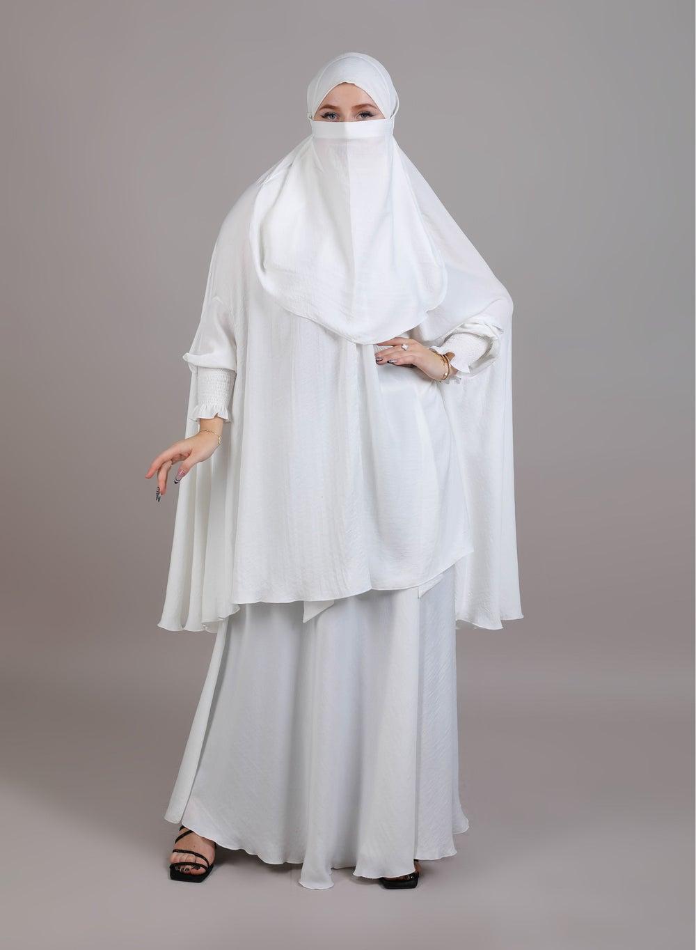 White Harir Maqsood Abaya – Elegant Modest Prayer Dress - Image 1