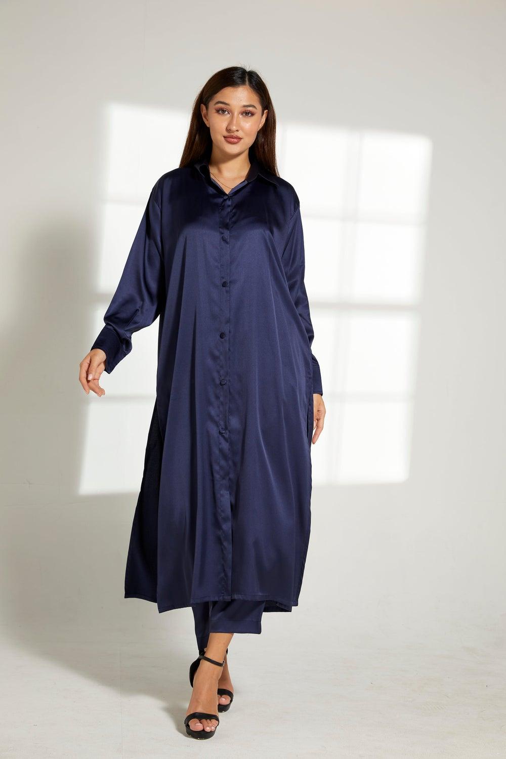 Elegant Button-Down Long Top and Pants Set - Image 1