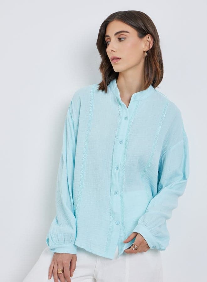 Take Two Lace Trim Oversized Button Shirt - Image 1