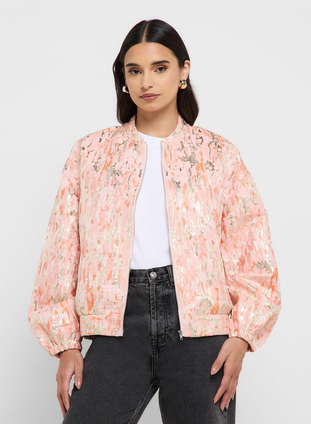 Foil Print Jacquard Bomber Jacket - Image 1