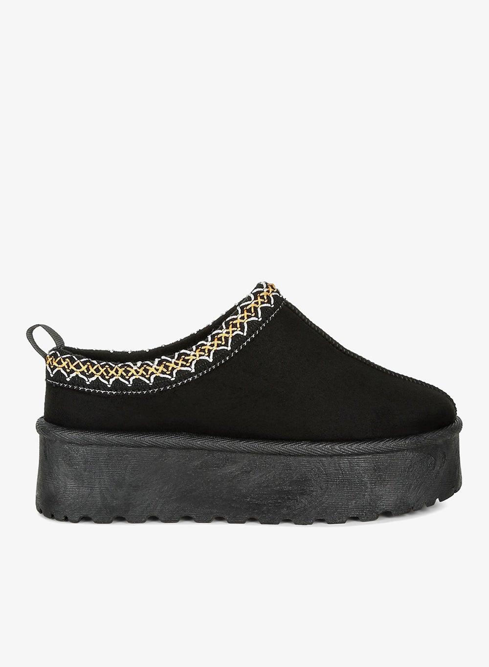 Black Embroidered Platform Slip-On Mules - Image 1