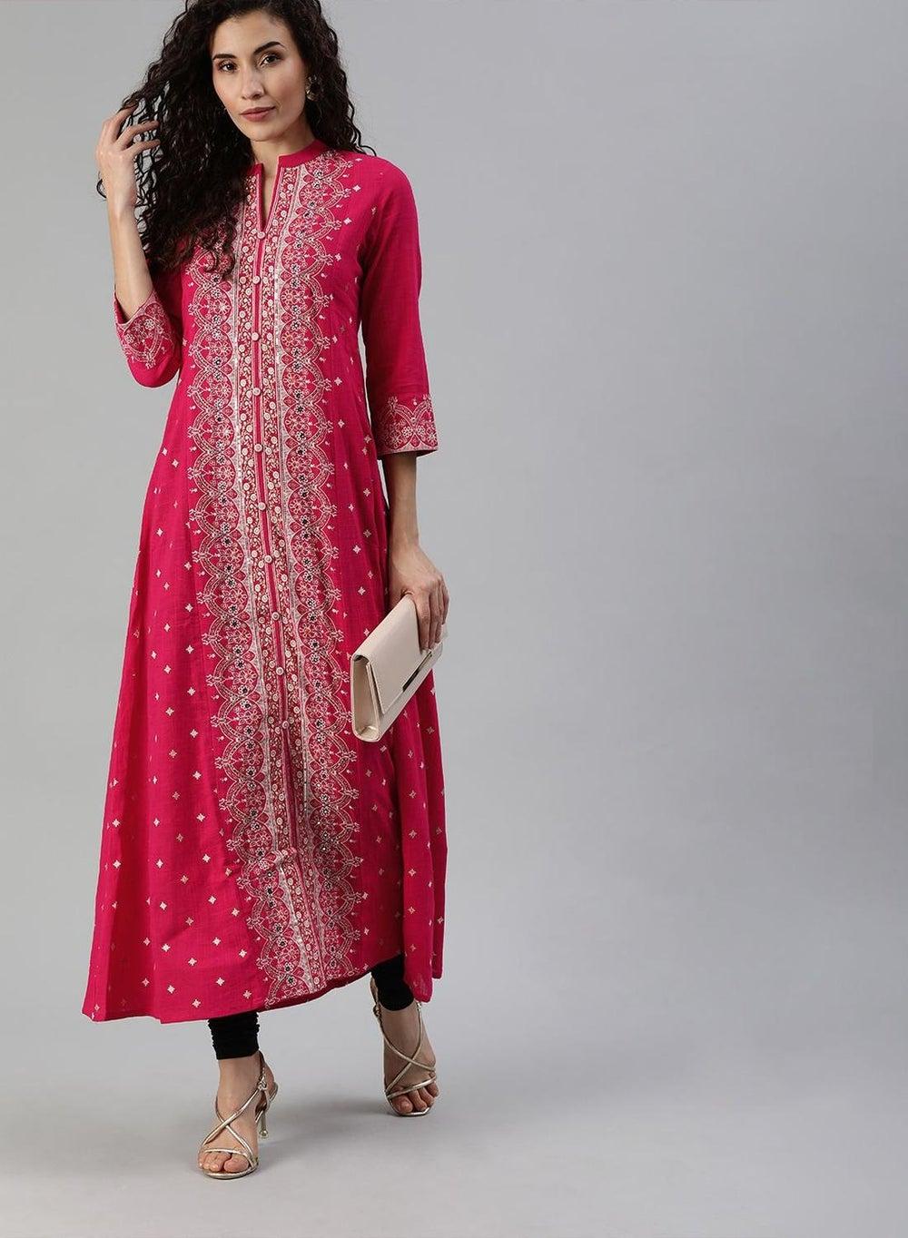 Pink Printed Rayon Straight Fit Kurta for Women - Image 1
