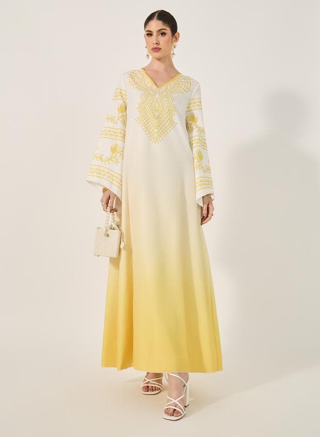 Styli Ombre Print A-Line Jalabiya Kaftan - Image 1