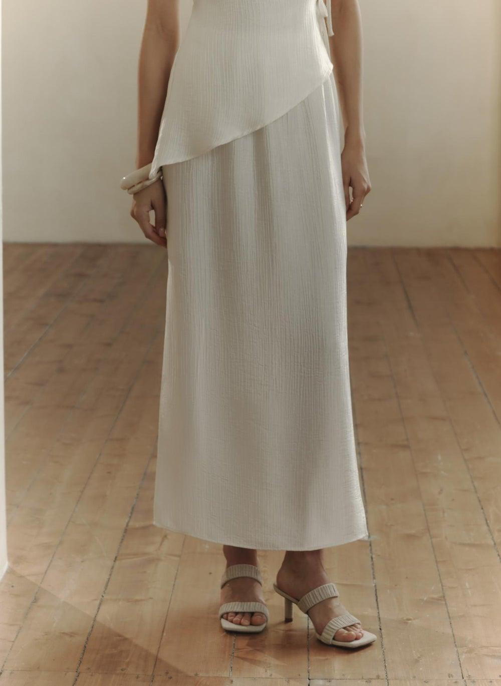 Textured Straight Maxi Skirt with Side Slits - Image 1