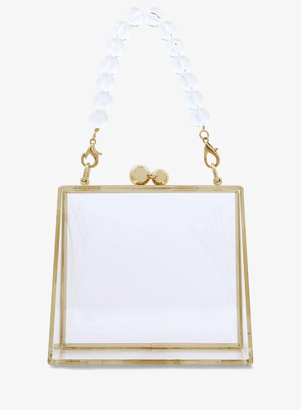 Transparent Triangle Clutch with Pearl Strap Detail - Image 1