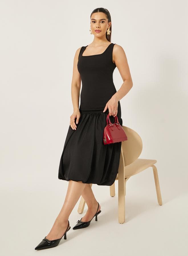 Styli Black Sleeveless Drop Waist Midi Dress - Image 1