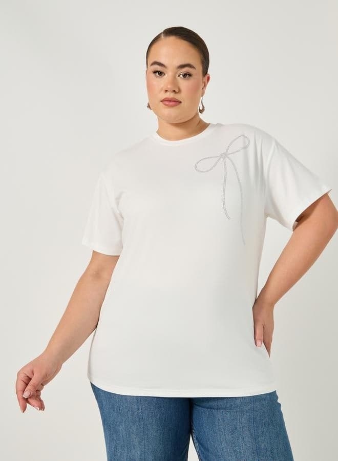 Plus Size Embellished Round Neck T-Shirt - Image 1