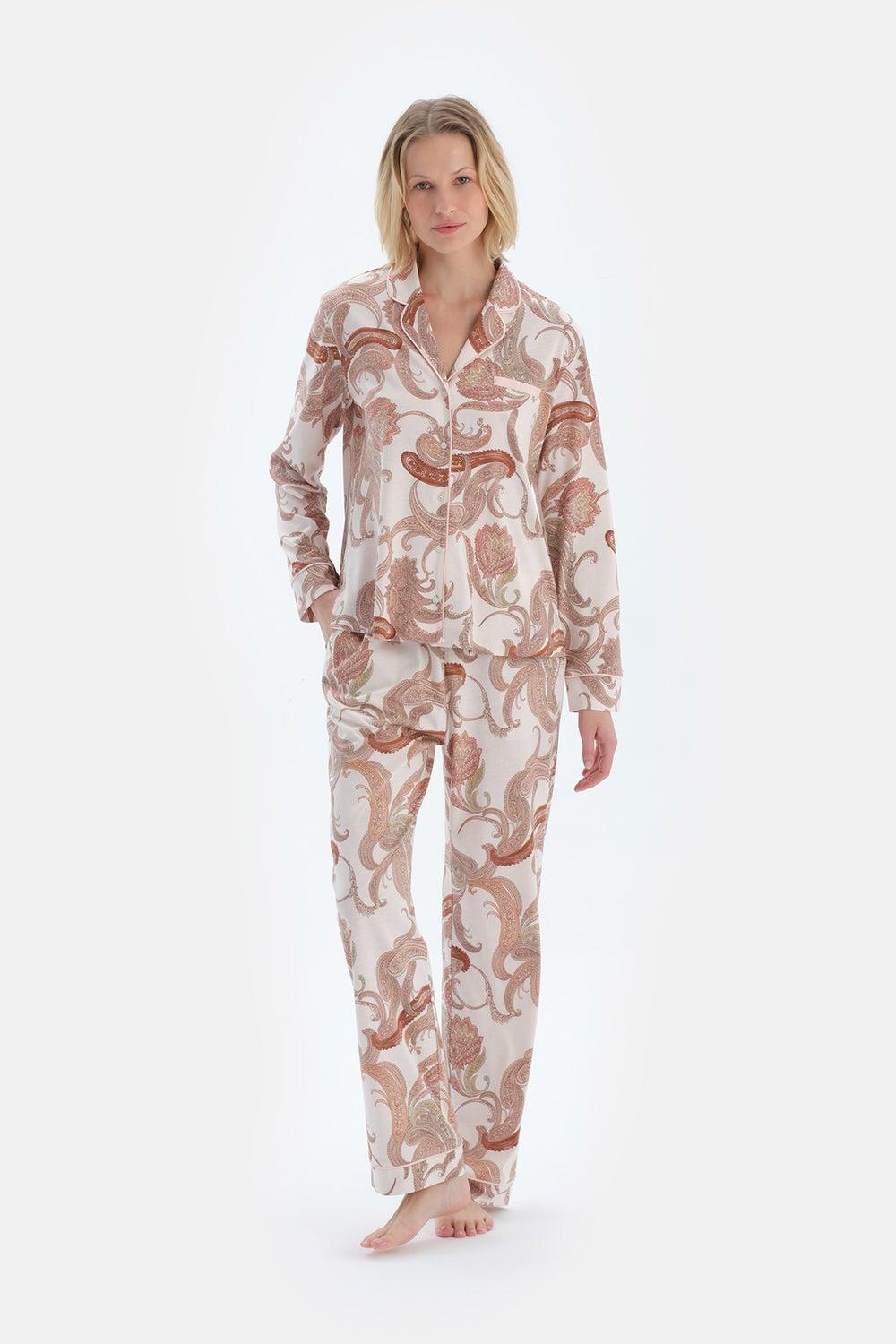 Graphic Print Cotton Blend Long Pajama Set for Women - Image 1