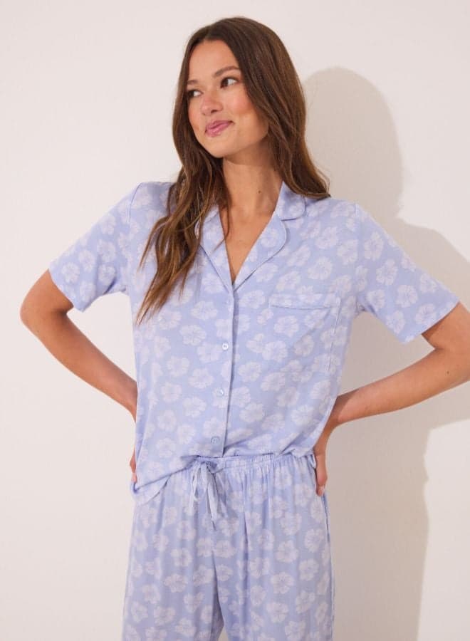 Blue Capri Viscose Classic Women's Pyjama Pants - Image 1