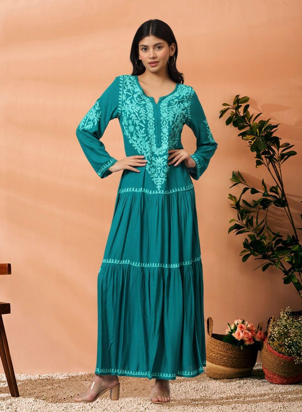 Hand Embroidered Lucknowi Chikankari Cotton Jalabiya AL3942 - Image 1