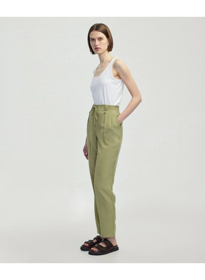 Carrot Fit Trousers with Elastic Drawstring Waist - Image 1