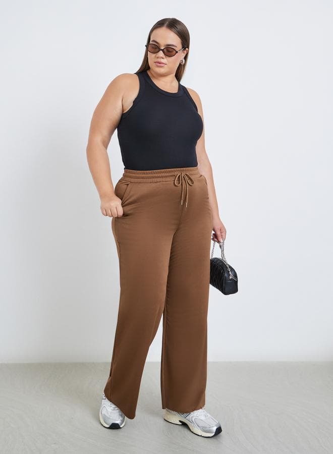 Styli Plus Brown Wide Leg Drawstring Joggers - Image 1