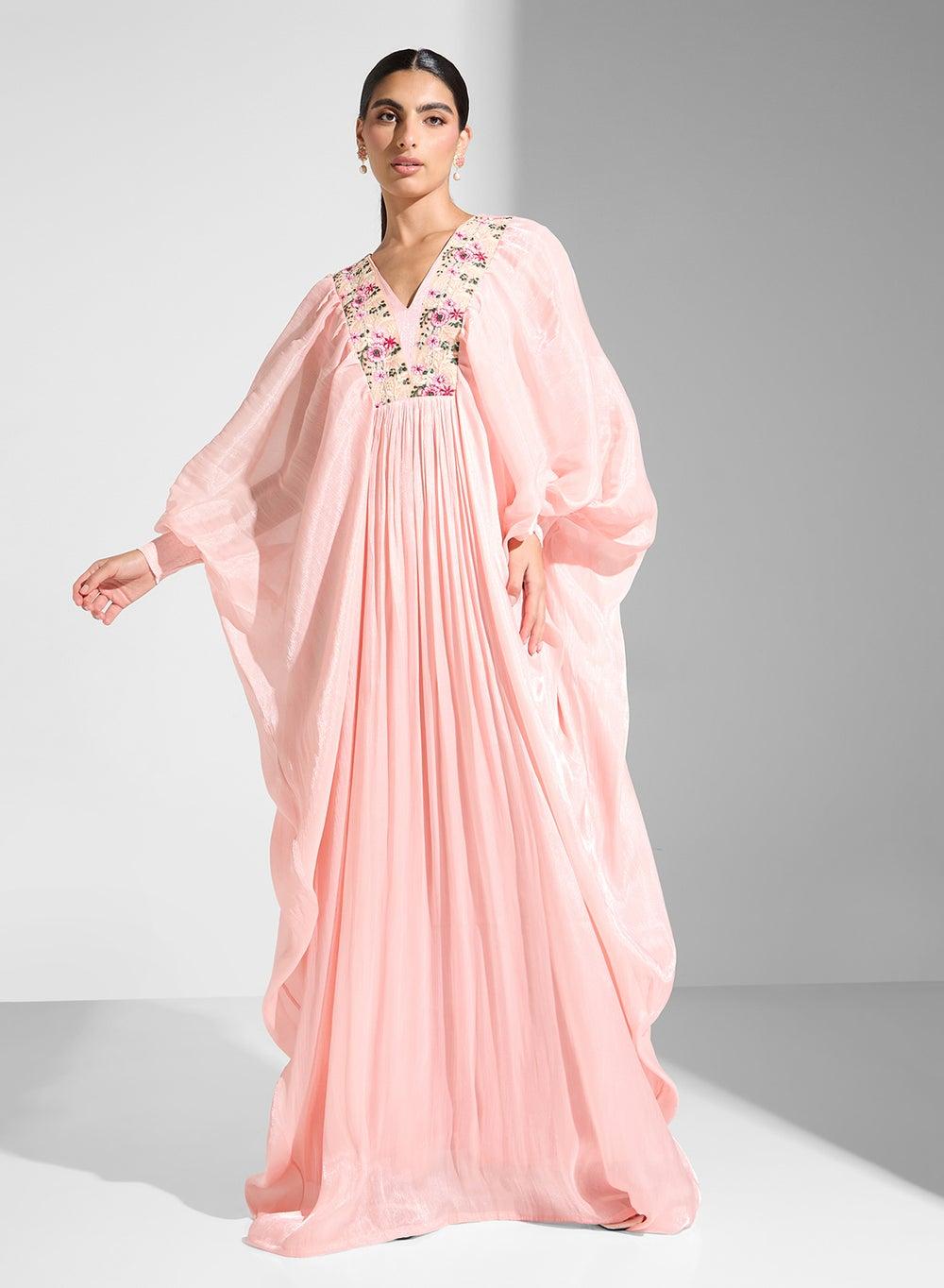 Floral Embroidered Light Pink Caftan Dress - Image 1