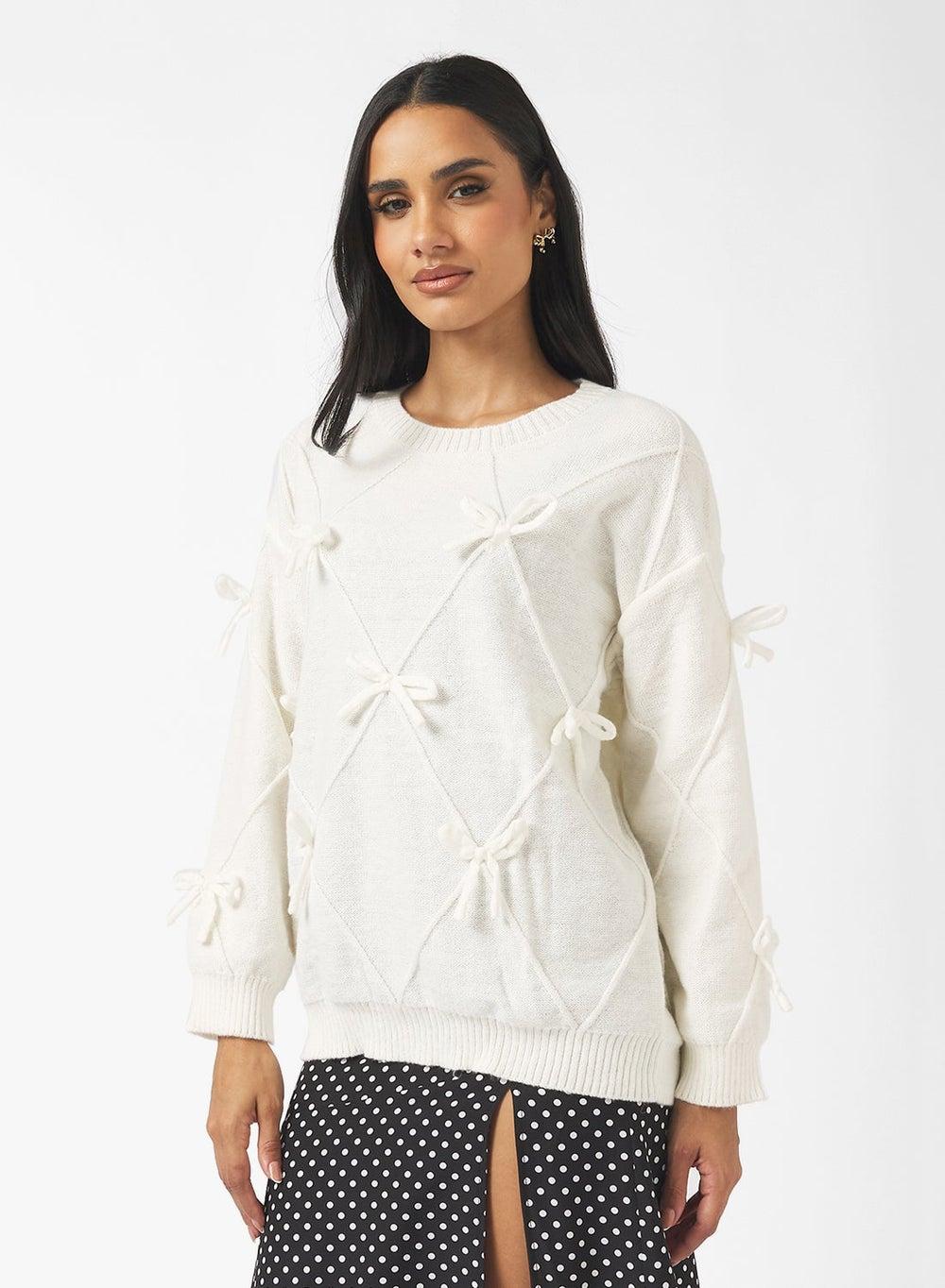 Bow Detail Knitted Sweater - Image 1