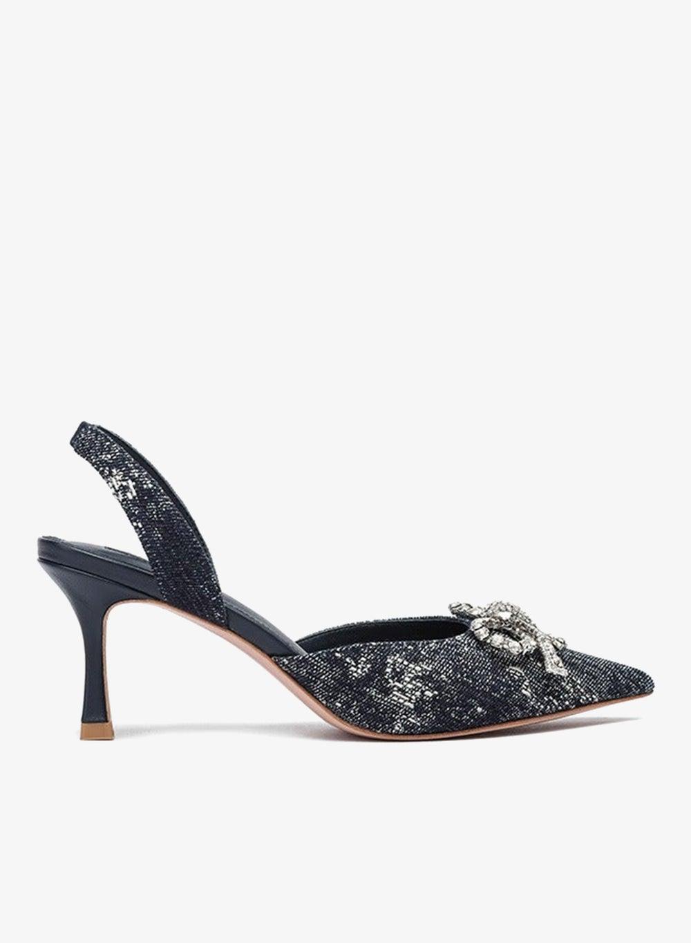 FOGGIA Denim Gradient Brooch Pointed-Toe Pumps - Image 1