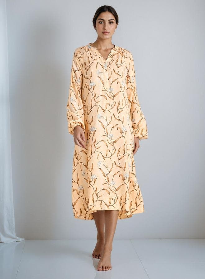 Floral Print Midi Dress with Long Sleeves - Image 1