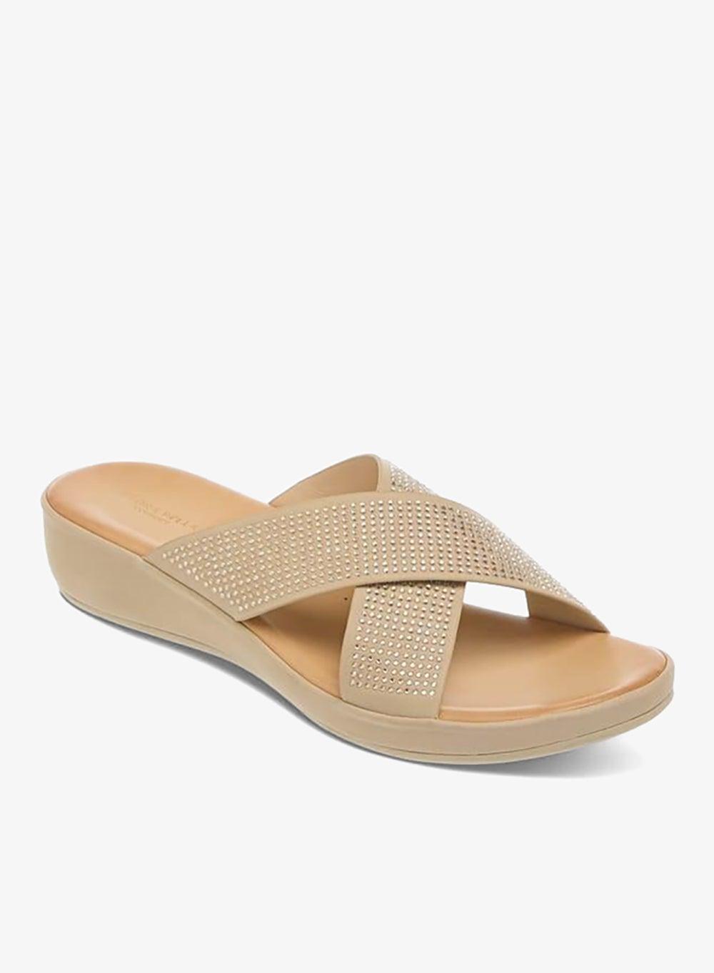 Women's Embellished Cross Strap Slip-On Wedge Sandals - Image 1
