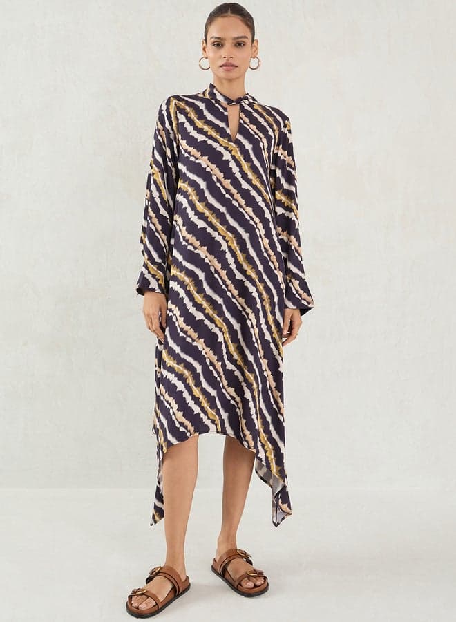 Femmella Black Abstract Print Asymmetric Hem Maxi Dress - Image 1