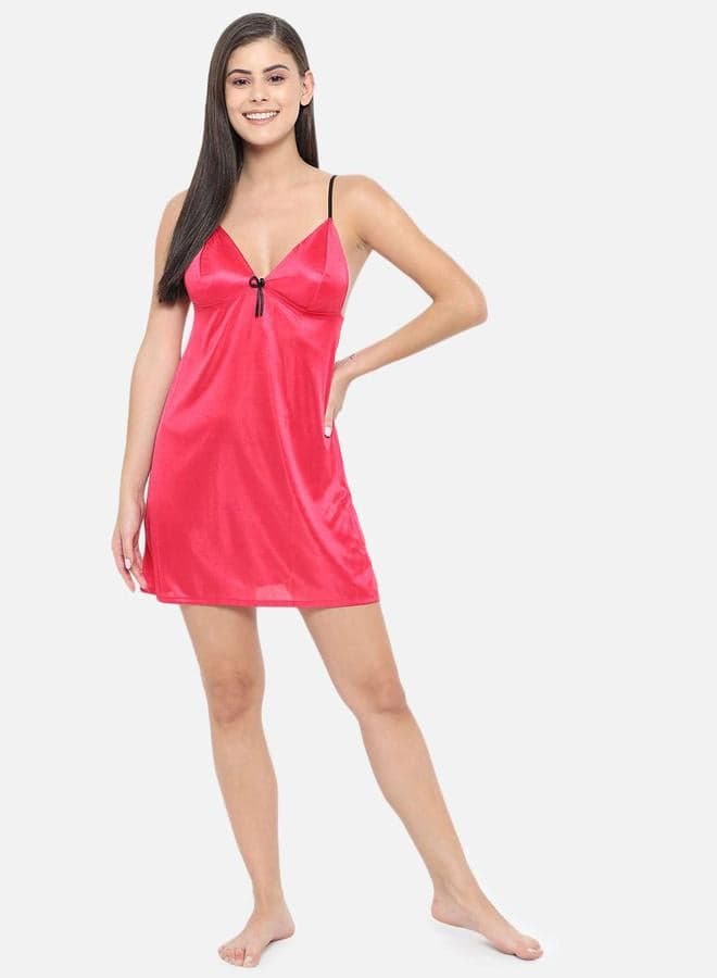 Solid V Neck Strappy Satin Babydoll by KLAMOTTEN - Image 1