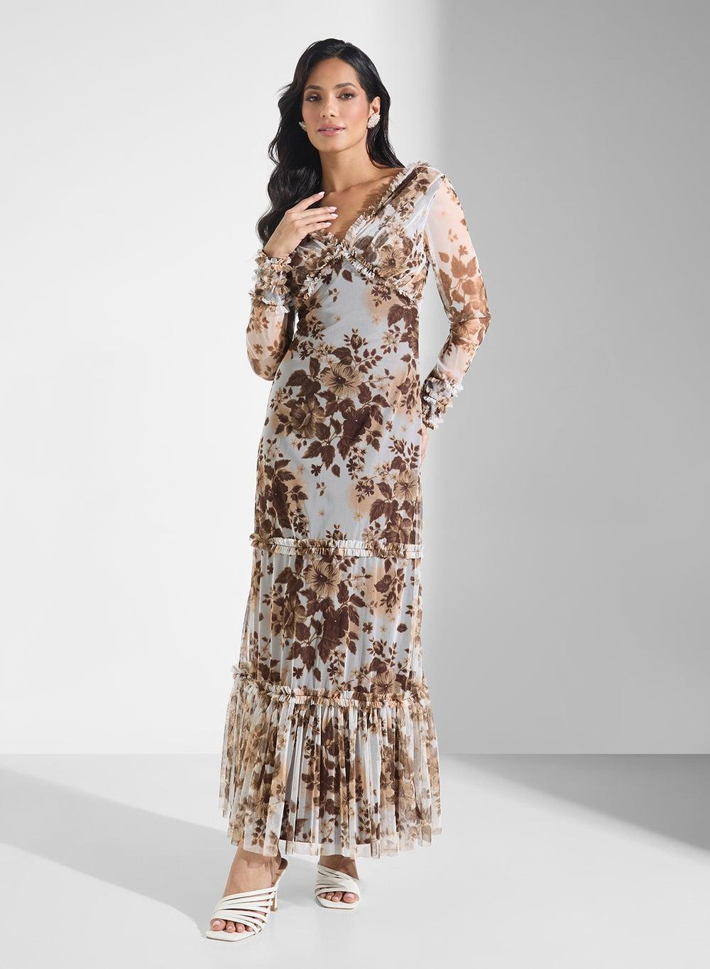 Floral Ruffle Long Sleeve Maxi Dress - Image 1