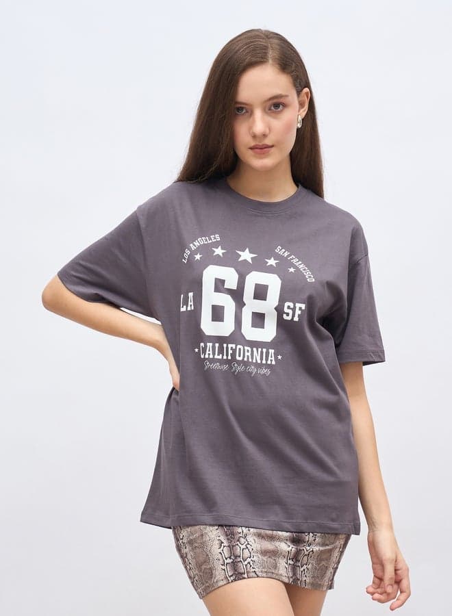 Graphic Print Oversized Longline T-Shirt - Image 1