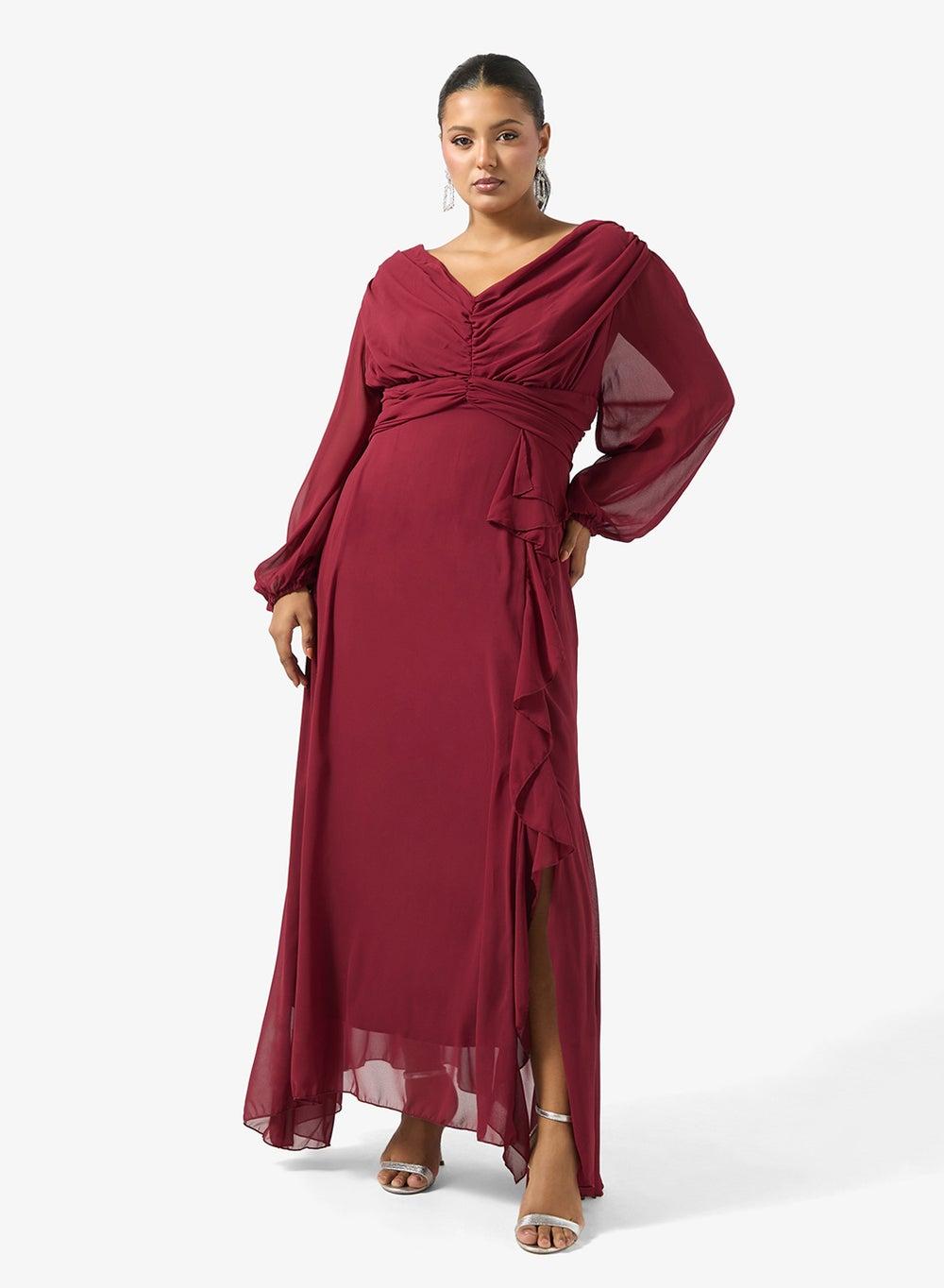 Puff Sleeve Ruffle Maxi Dress - Image 1