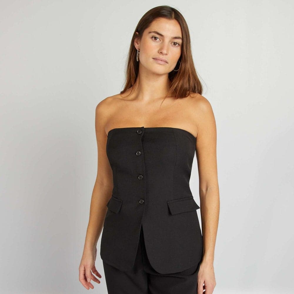 Black Waistcoat-Style Strapless Top - Image 1