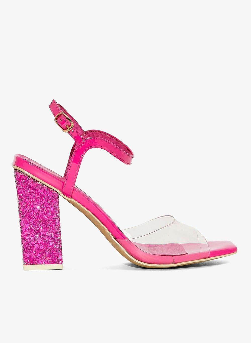 Open Toe Strap Heeled Sandals with Ankle Buckle - Image 1