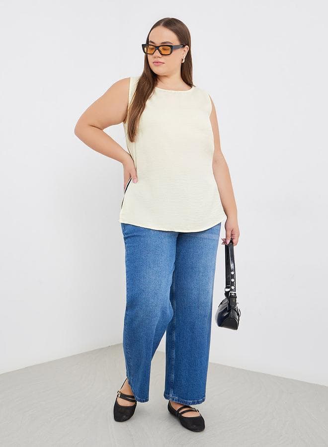 Plus Size Cream Longline Blouse with Slit Hem - Image 1