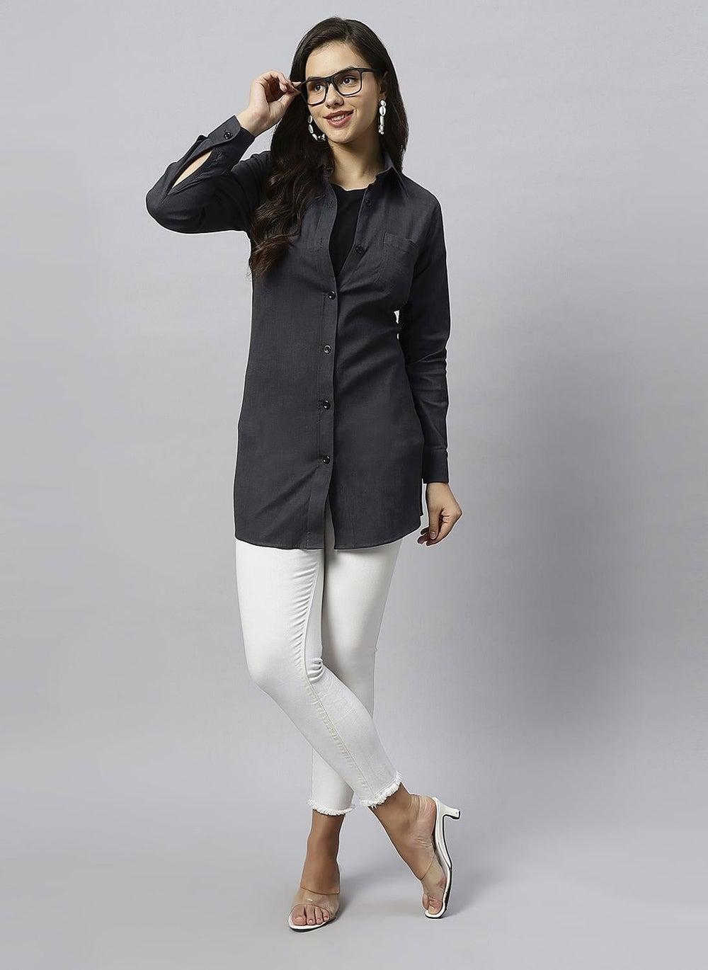 Long Denim Maternity Shirt for Nursing and Everyday Wear - Image 1