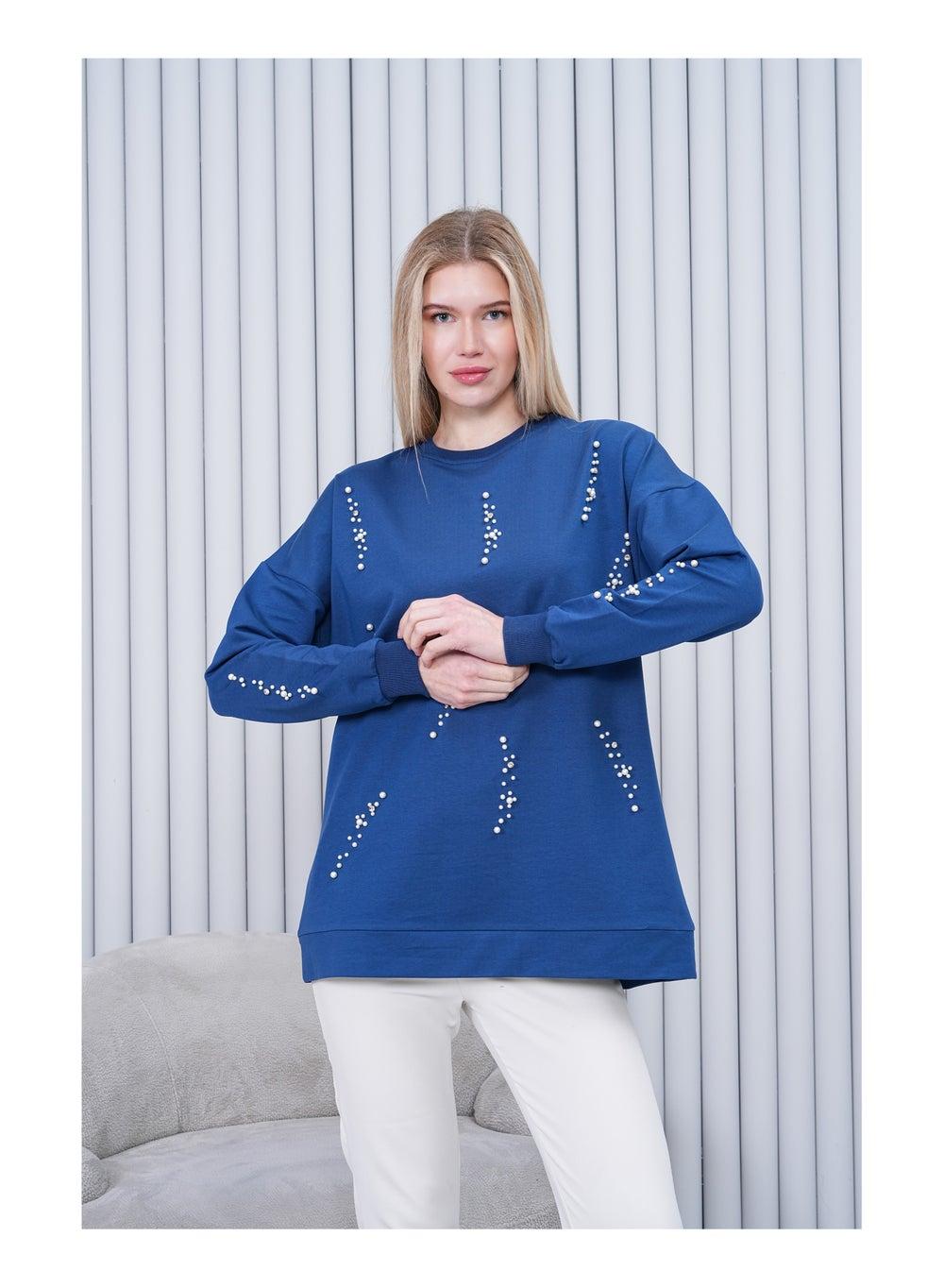 Pearl Embellished Relaxed Fit Sweatshirt - Image 1