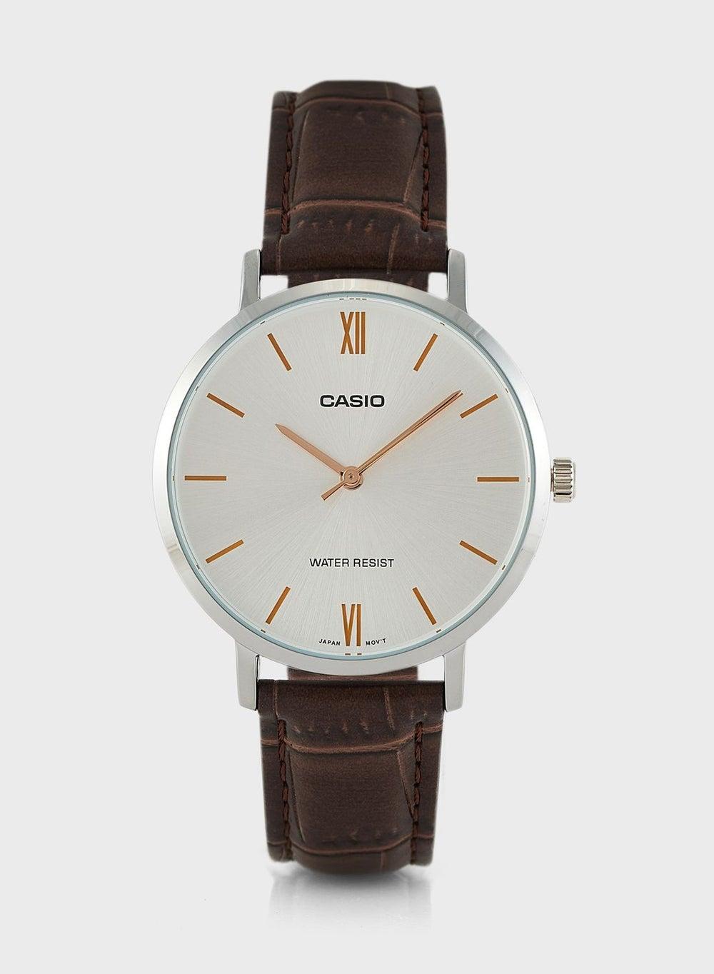 Pu Strap Analog Watch with Round Dial - Image 1