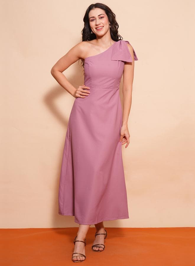 Globus Pink One Shoulder A-Line Maxi Dress with Bow Detail - Image 1