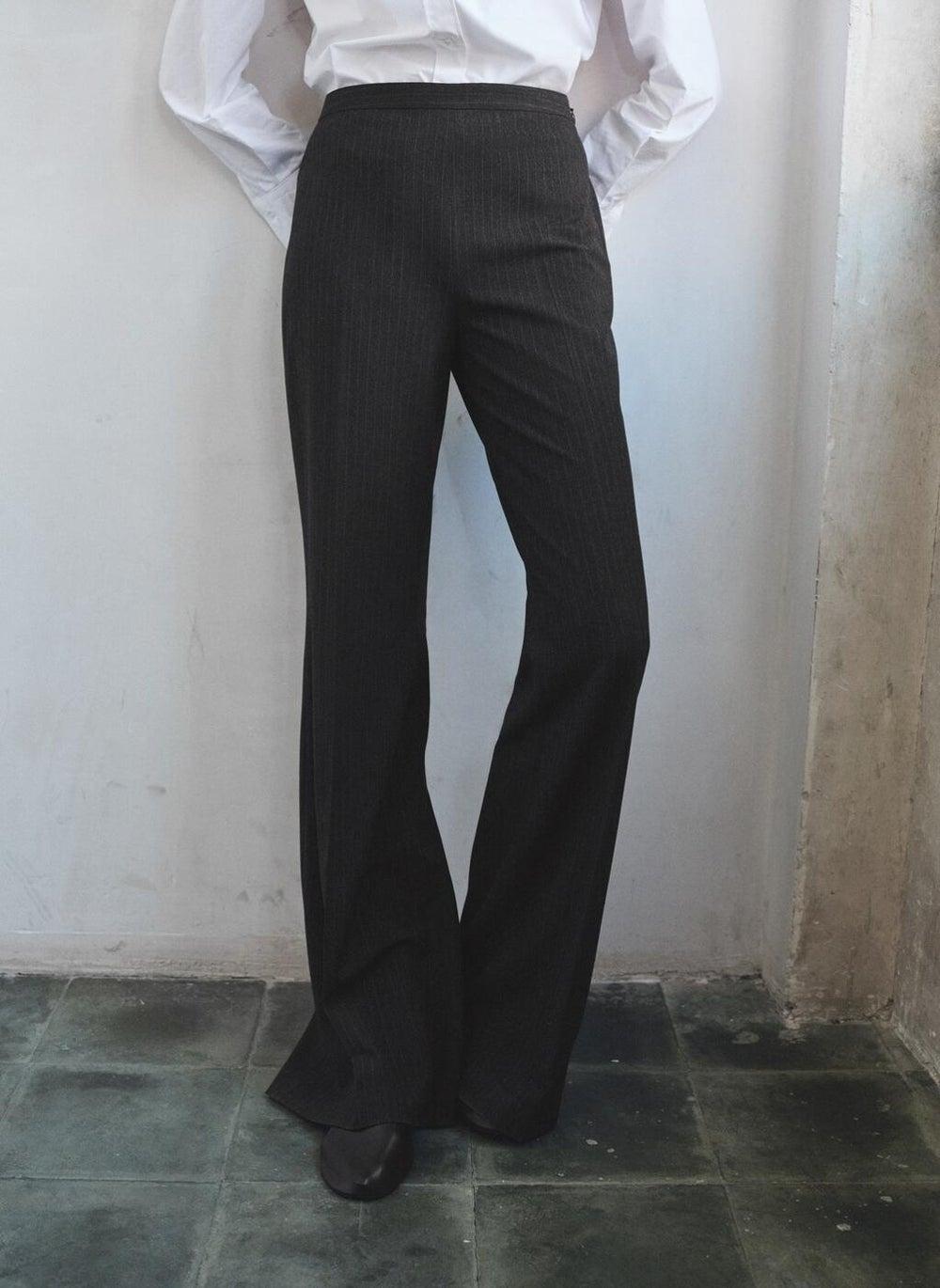 Pinstripe High-Waist Straight Suit Trousers - Image 1