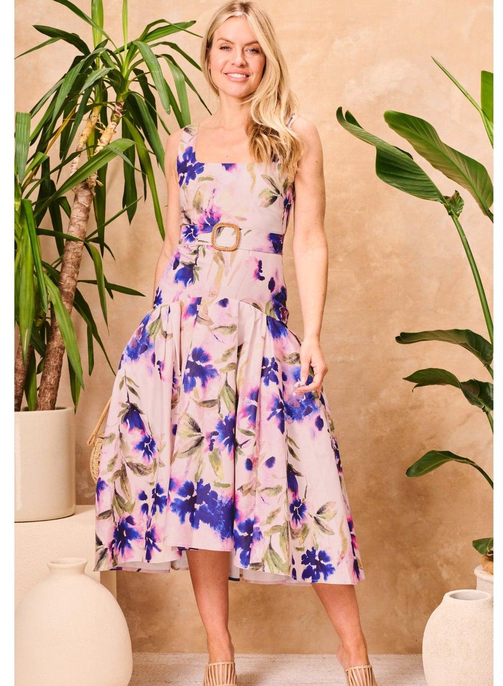 Floral Belted Midi Dress - Image 1