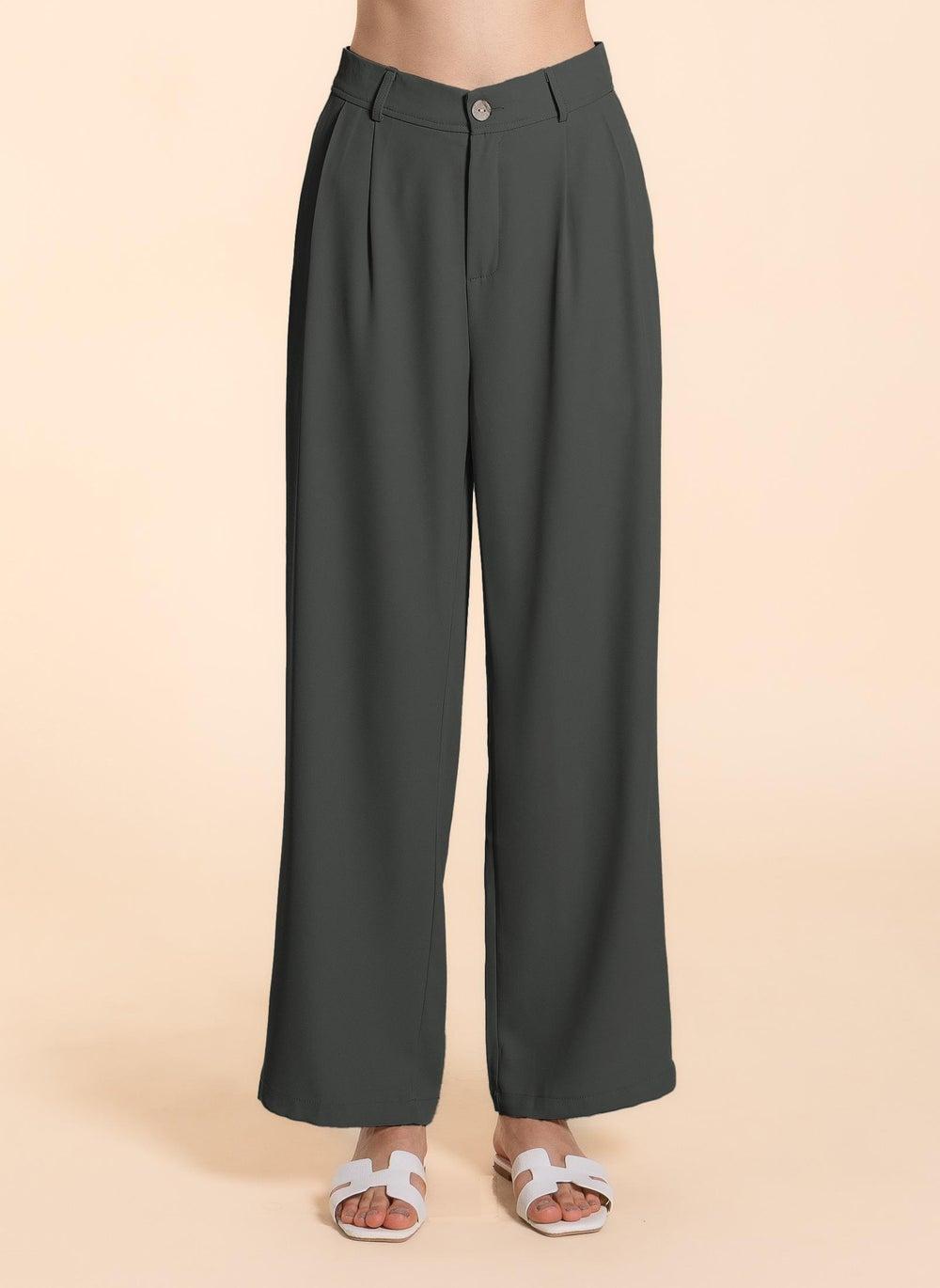 Detailed Chiffon Trousers with Elastic Waistband - Image 1
